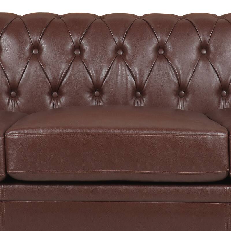 Chesterfield 3-Seater Sofa with Removable Cushions and Classic Wooden Legs