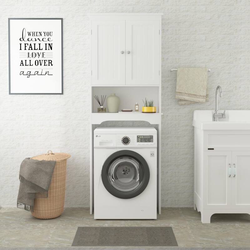 Anmytek White Over Toilet Storage Cabinet Bathroom Organizer with Shelves Space Saving Cabinet Organizer