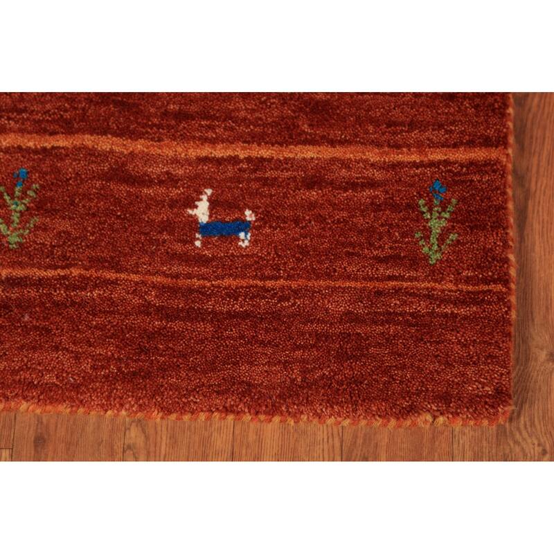 Striped Orange Gabbeh Oriental Runner Rug Hand-Knotted Wool Carpet - 2'7" x 13'0"