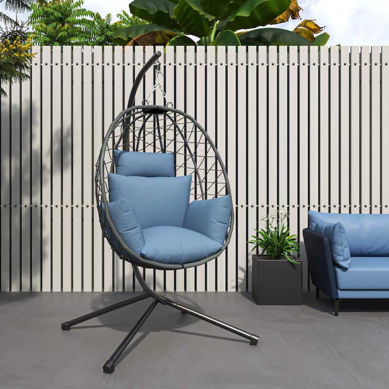 LeisureMod Summit Foldable Hanging Egg Swing Chair with Removable Cushion for Porch, Patio, Backyard, Garden, Lounge