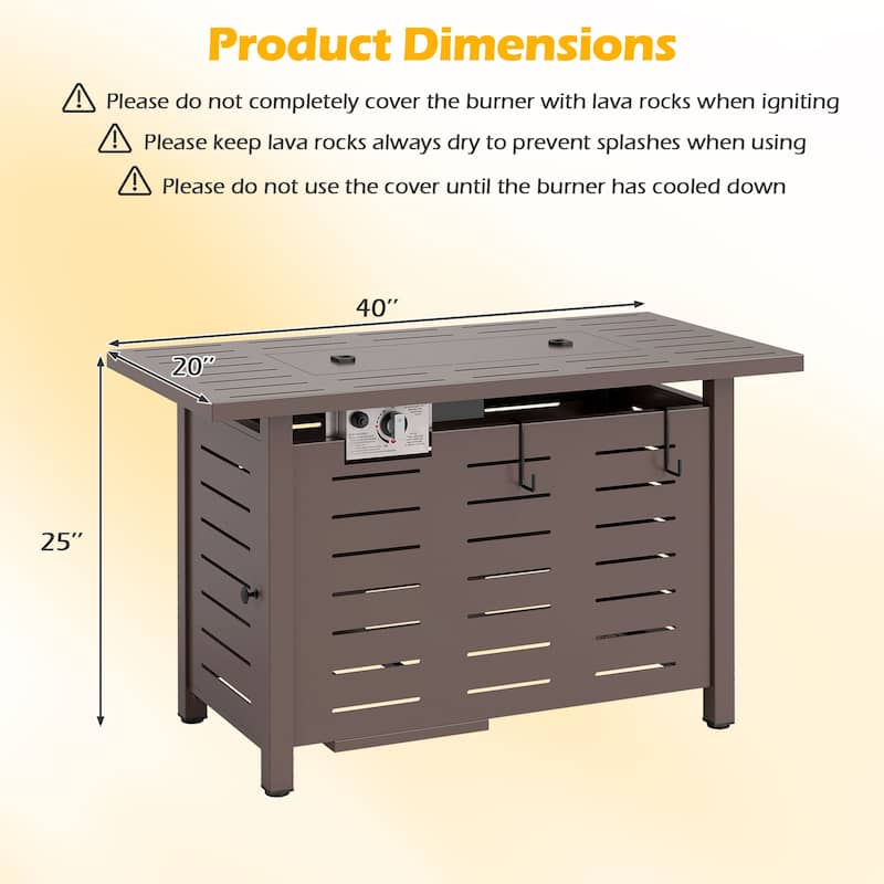 40 Inch Outdoor Propane Fire Pit Rectangle Gas Fire Table with Lava Rocks - 40" x 20" x 25" (L x W x H)