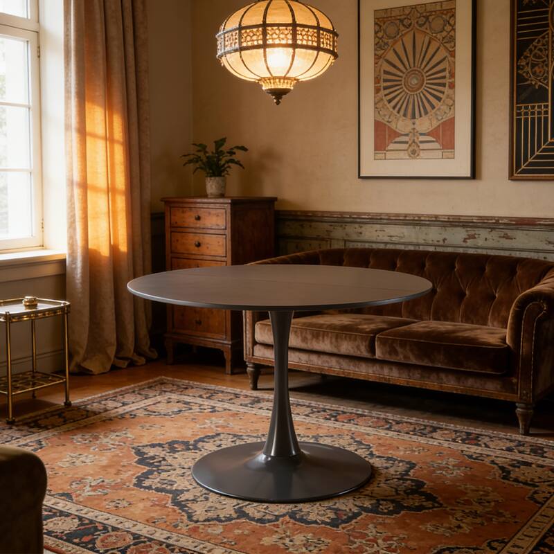 42.1"Tulip Table, Mid-Century Dining Table For 4-6 People - Round MDF Table Top (The Tabletop Consists Of Two Panels)