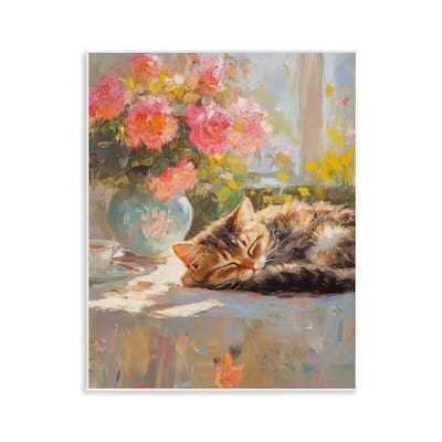 Stupell Sleeping Kitten & Flower Vase Wall Plaque Art Design By Nini Art