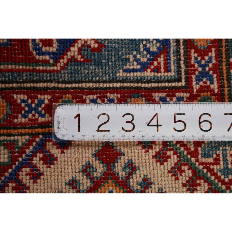 Geometric Kazak Foyer Rug Blue Traditional Handmade Wool Carpet - 2'9"x 3'11"