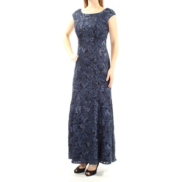 xscape cap sleeve embroidered gown