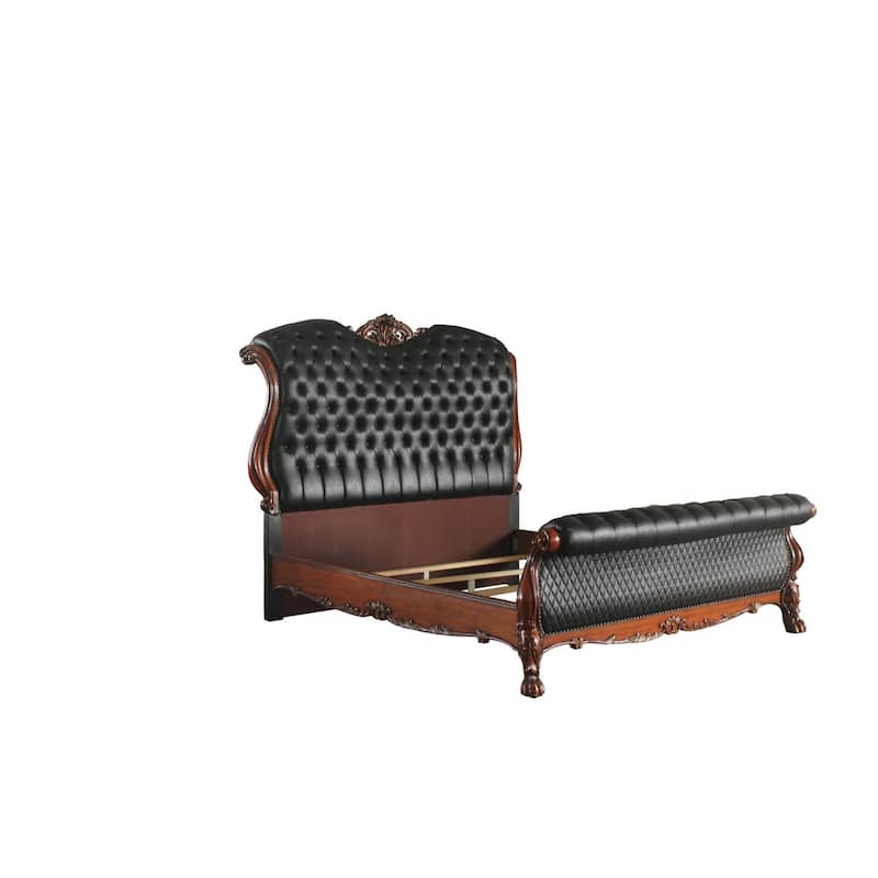 Eastern King Bed - Classic Comfort PU & Cherry Oak Finish Bedroom Furniture