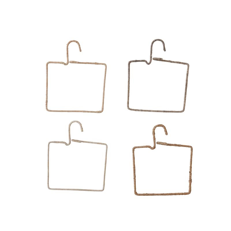 Aluminum and Natural Fiber Wrapped Hanger, Set of 4 - 7.0"L x 1.0"W x 8.5"H