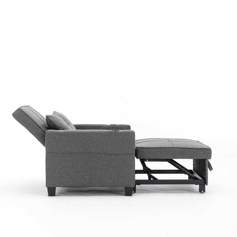 Linen 3-in-1 Convertible Futon Chair Bed with USB & Adjustable Backrest