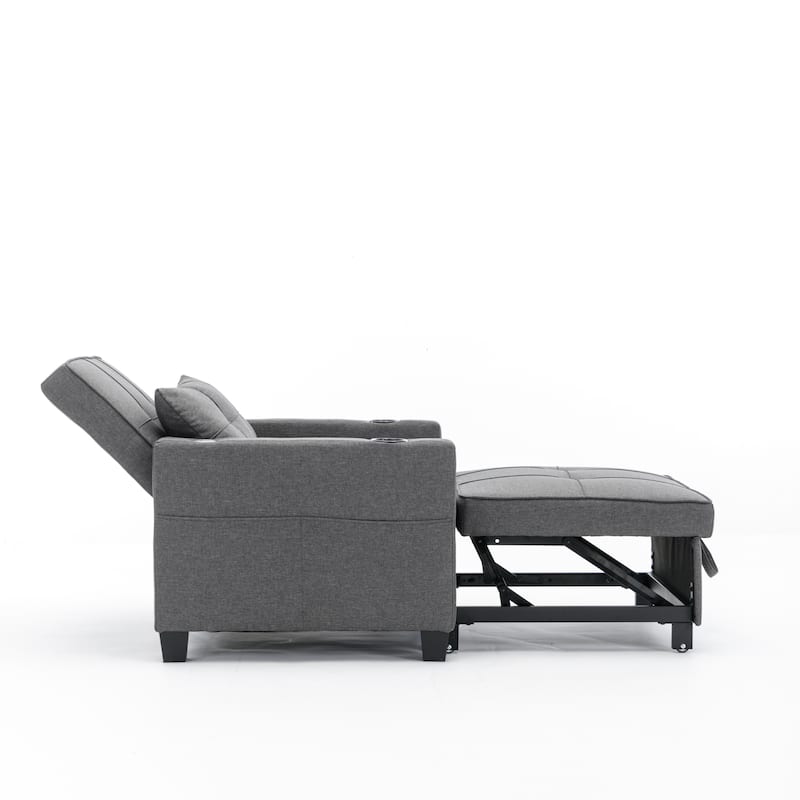 Wear-resistant Linen Fabric Futon Sofa Chair with Arms and USB Ports