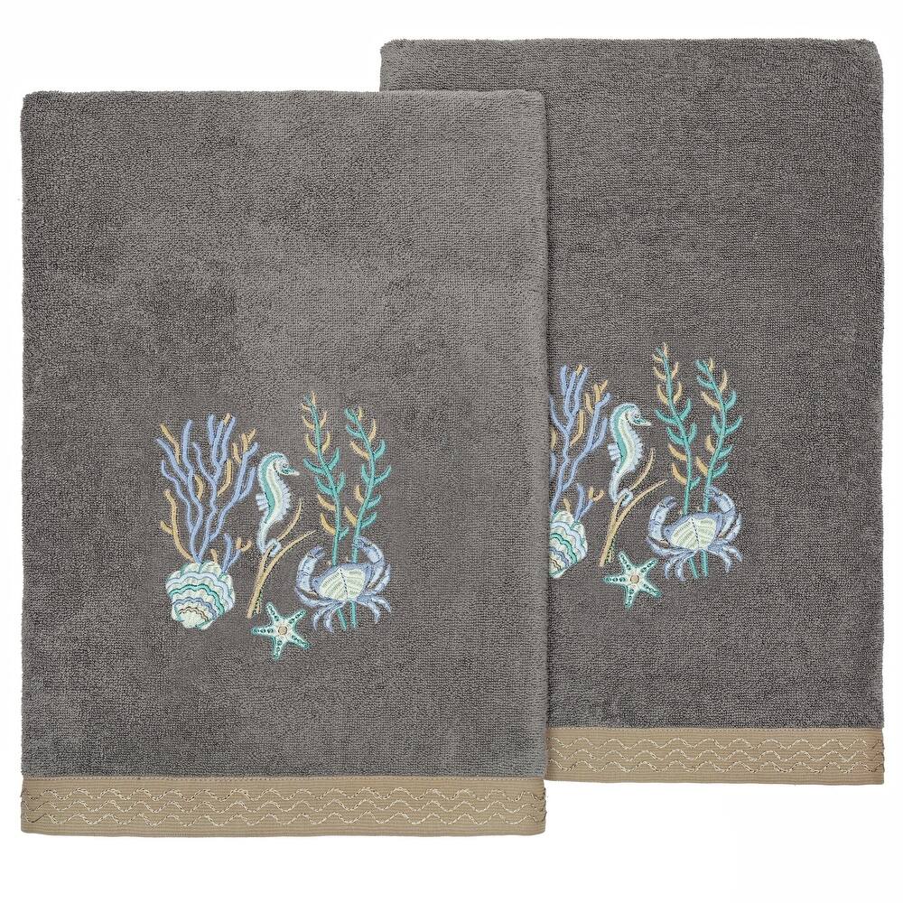 Authentic Hotel and Spa Turkish Cotton Aaron 2PC Embellished Bath Towel Set