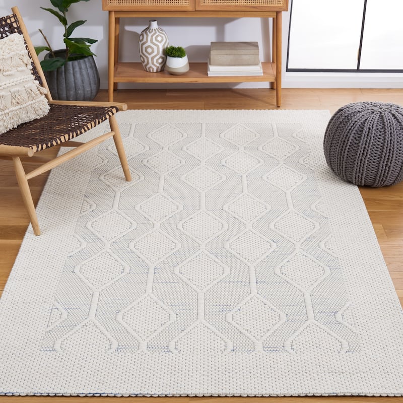 SAFAVIEH Handmade Marbella Josephine Modern Wool Rug - 5' x 8' - Ivory/Blue