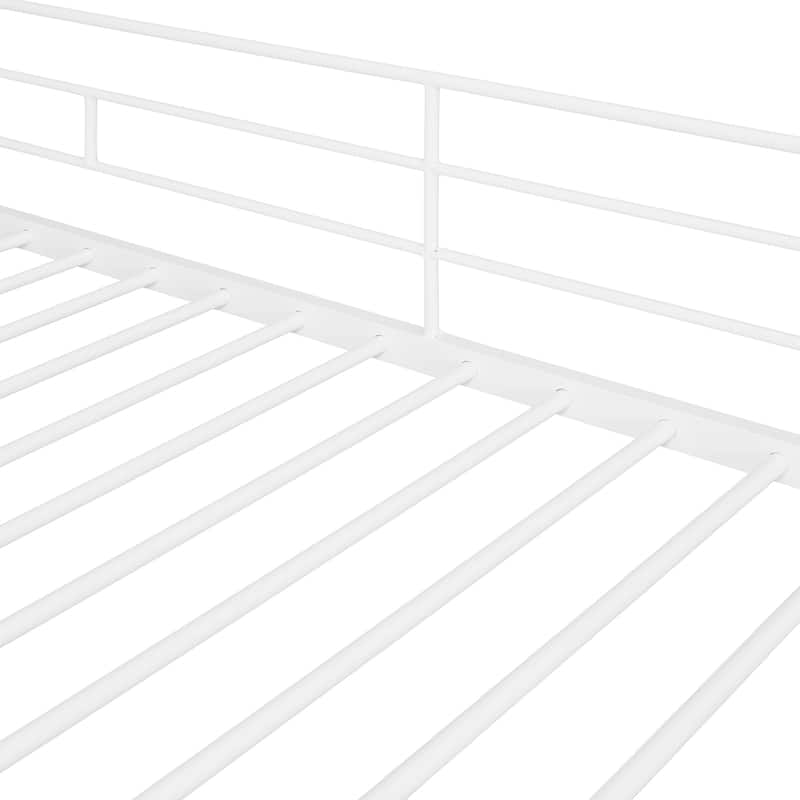 White Twin Size Metal Loft Bed with Desk and Shelves for Kids, Teens, Girls, Boys