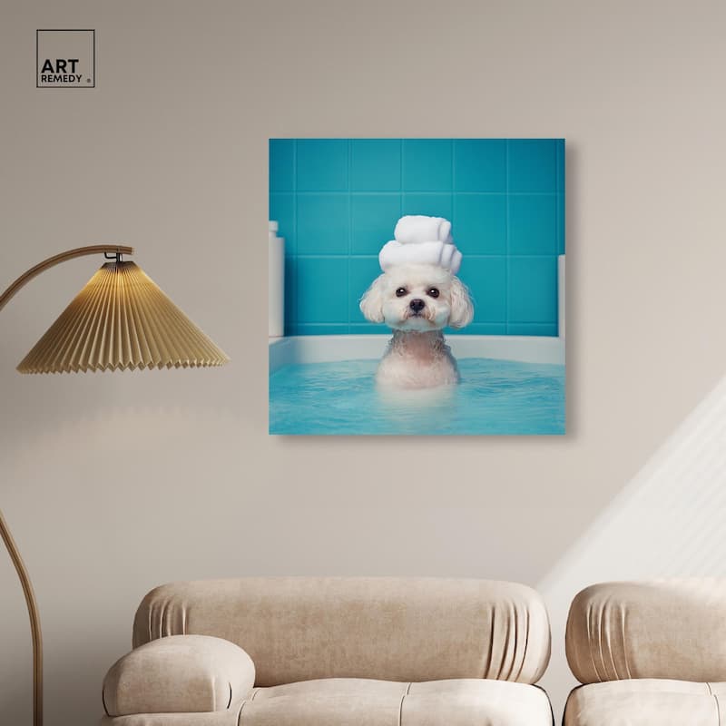 Fluff in the Tub Canvas by Art Remedy, Gallery Wrapped