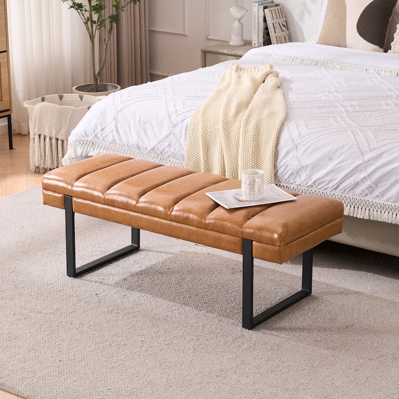 Upholstered Bedroom Bench Tufted Entryway Bench Modern End of Bed Bench Dining Bench with Gold/Black Metal Legs for Window