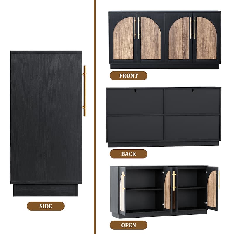 Double Layered 4 Door Cabinet Modern Arched Design Storage Cabinet