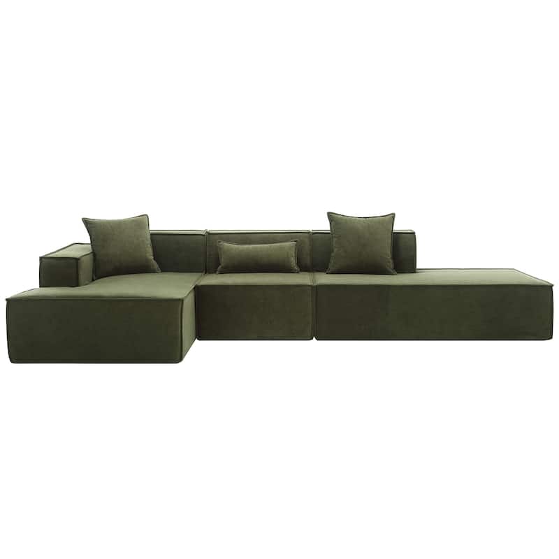 Green 129.5'' Minimalist Modular L-Shaped 4 Seater Sectional Sofa Set with Chaise, Versatile Free-Combination Design