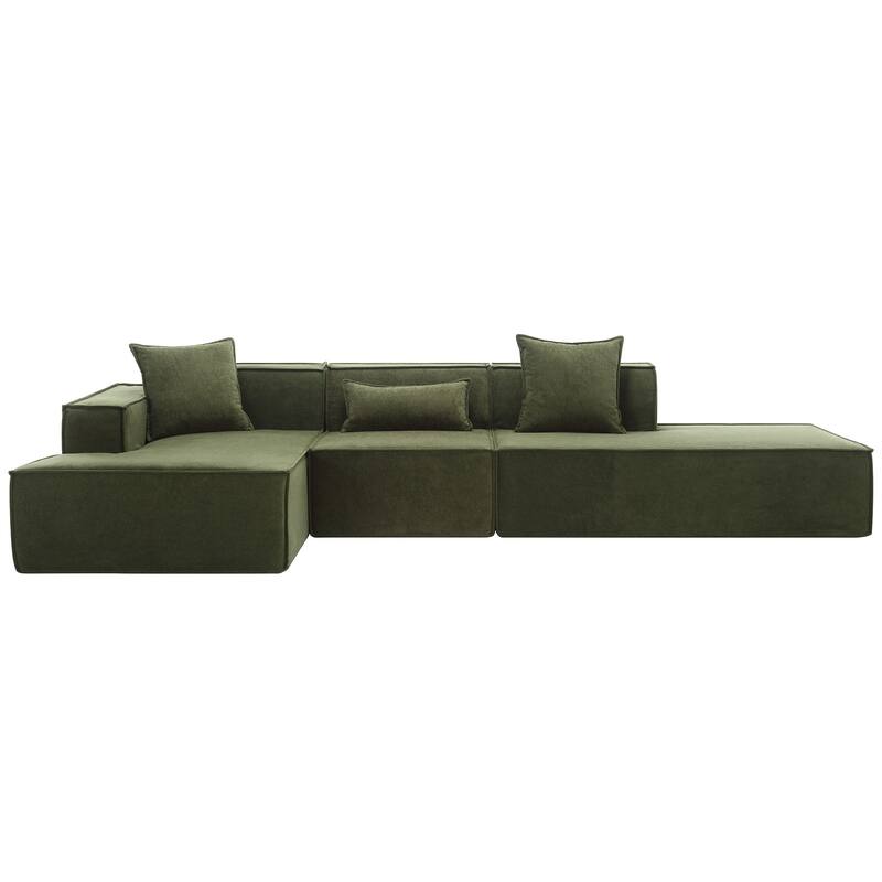 Modular Combination Green Polyester Living Room Sofa Set, L-shaped, Free Installation