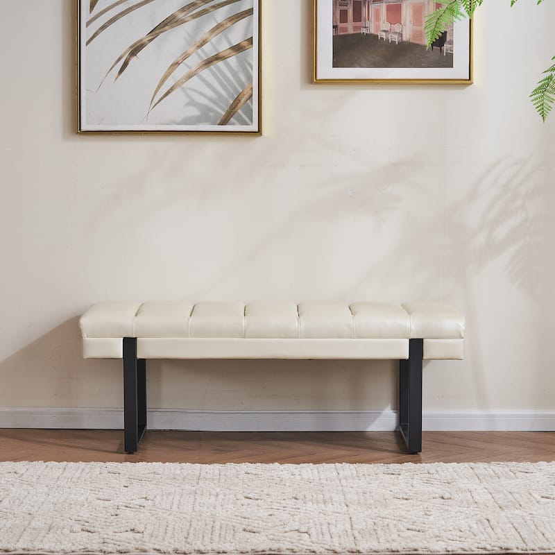 Upholstered Bedroom Bench Tufted Entryway Bench Modern End of Bed Bench Dining Bench with Gold/Black Metal Legs for Window