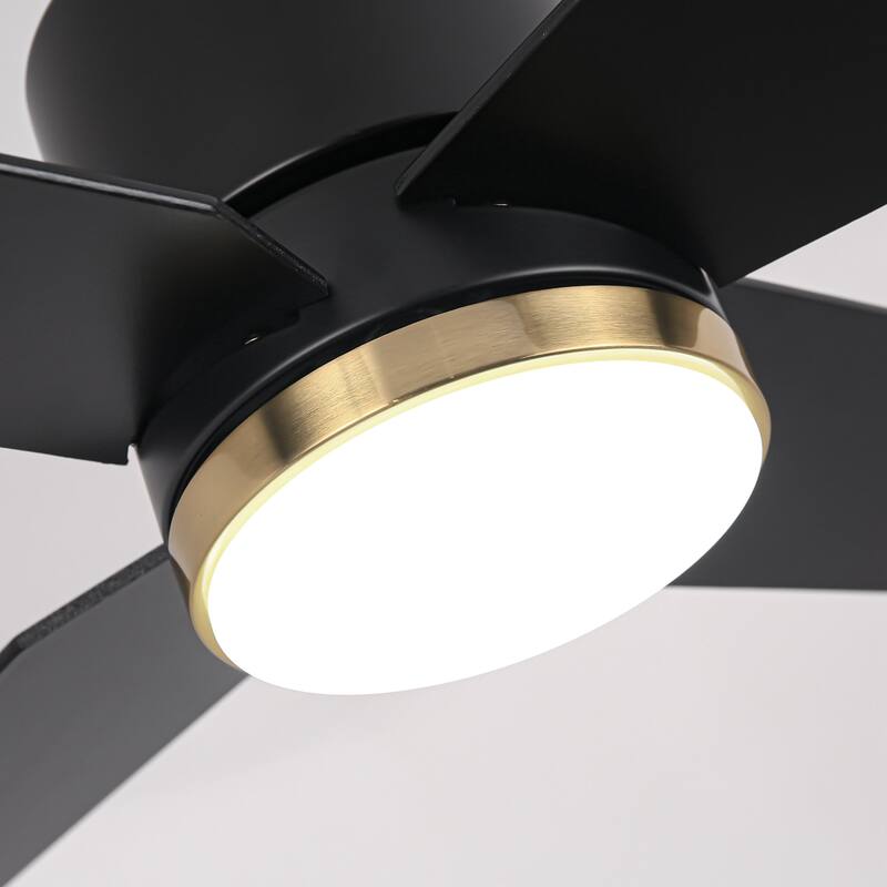 52" Black Wood 4-Blade Dimmable Modern Ceiling Fan with Light and Remote