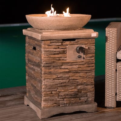 COSIEST Outdoor Propane Fire Pit Table With 20-inch Square Base,Round Bowl