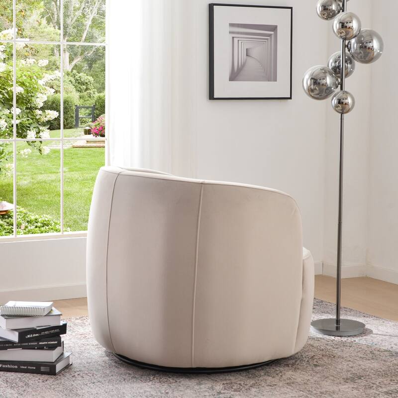 KINWELL 34" Wide Velvet Upholstered Swivel Accent Chair with Toss Pillow