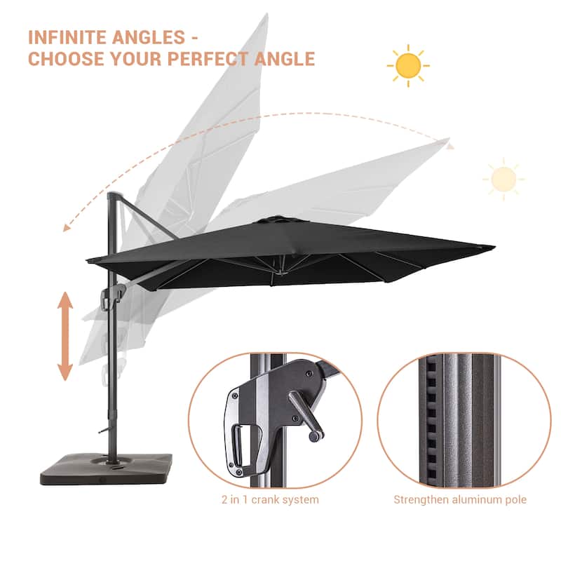 BONOSUKI Outdoor 11.5x9FT Cantilever Patio Umbrella 360 Rotation w/Base