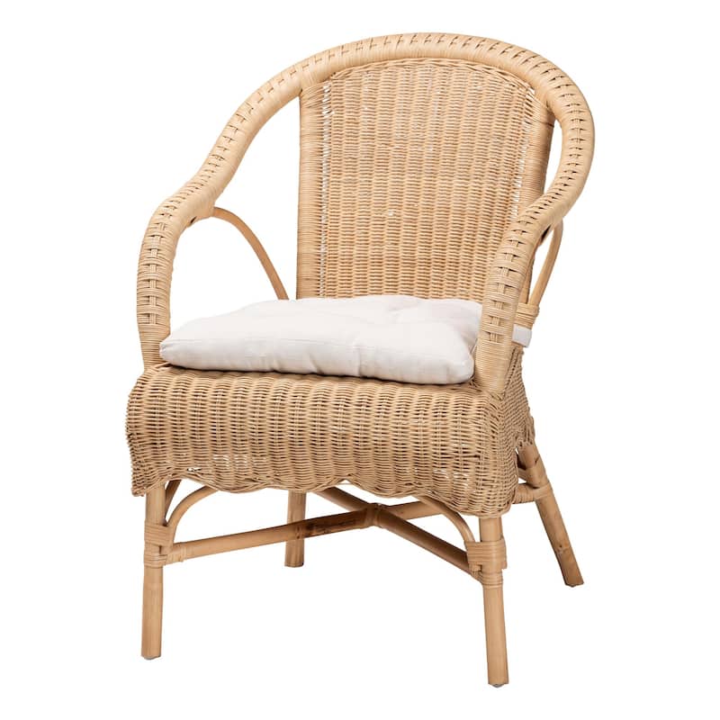 Liam 5-Piece Natural Rattan Dining Set - Handwoven Wicker Dining Furniture with Cushioned Seats, Boho Coastal Dining Room Set