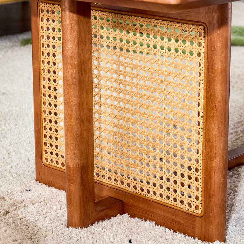 Chinese Log Rattan Coffee Table, Rectangular Solid Wood Coffee Table Small Family living Room Tea Table