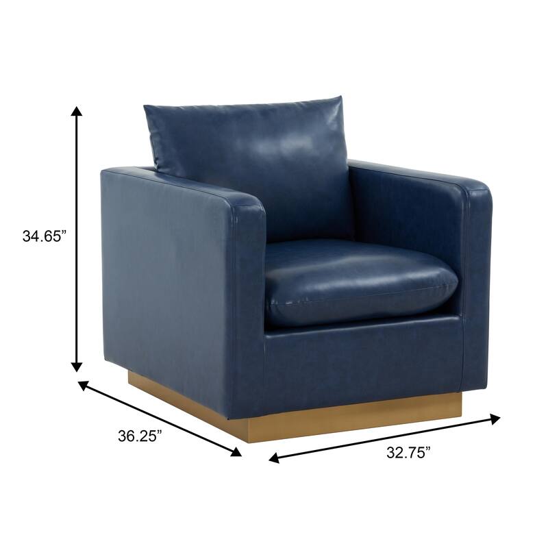 Nervo Premium Modern Leather Accent Arm Chair With Brushed Gold Finish Base and Ergonomic Design for Living Rooms & Bedrooms