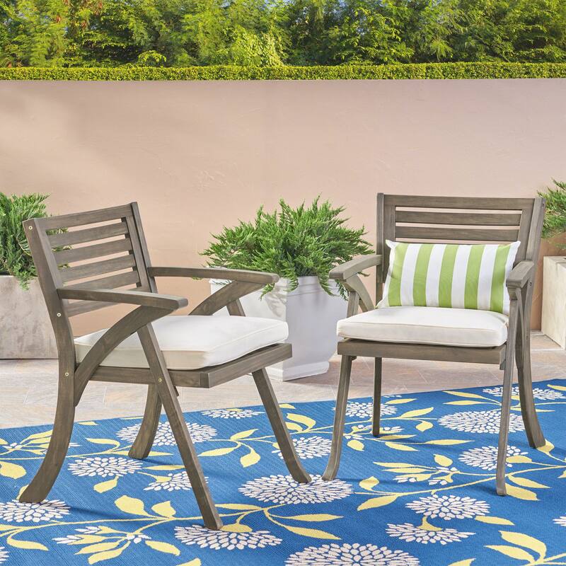Outdoor Acacia Wood Dining Chair, Acacia Wood Arm Chairs with Water-Resistant Cushions for Patio, Garden, Backyard