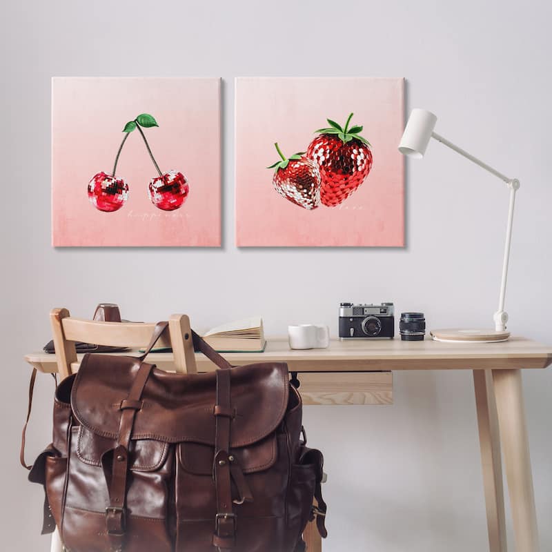 Stupell Happiness & Love Disco Fruits Canvas Wall Art Design By Kim Allen (Set of 2)