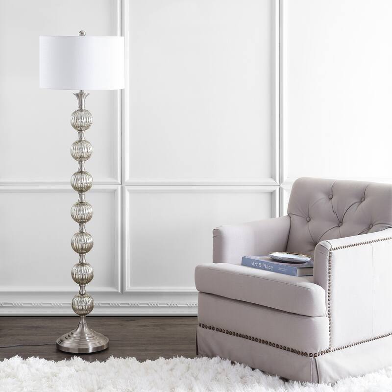 February 60.5" Glass/Metal LED Floor Lamp, Mercury Silver by JONATHAN Y - 60.5" H x 16" W x 16" D