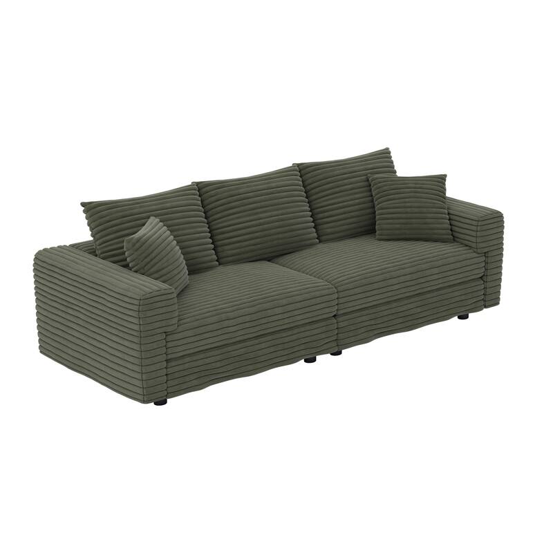 Plush Corduroy Upholstered 3 Seat Sofa , Convertible Deep Seat Lounge Sofa Chair, Cloud Sofa with 5 Soft Pillows
