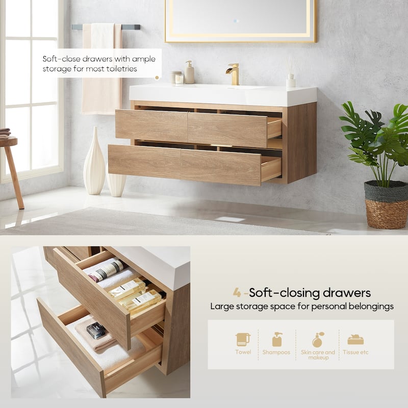 Palencia 48" Single Floating Vanity with White Sink Top and Mirror - 48in.