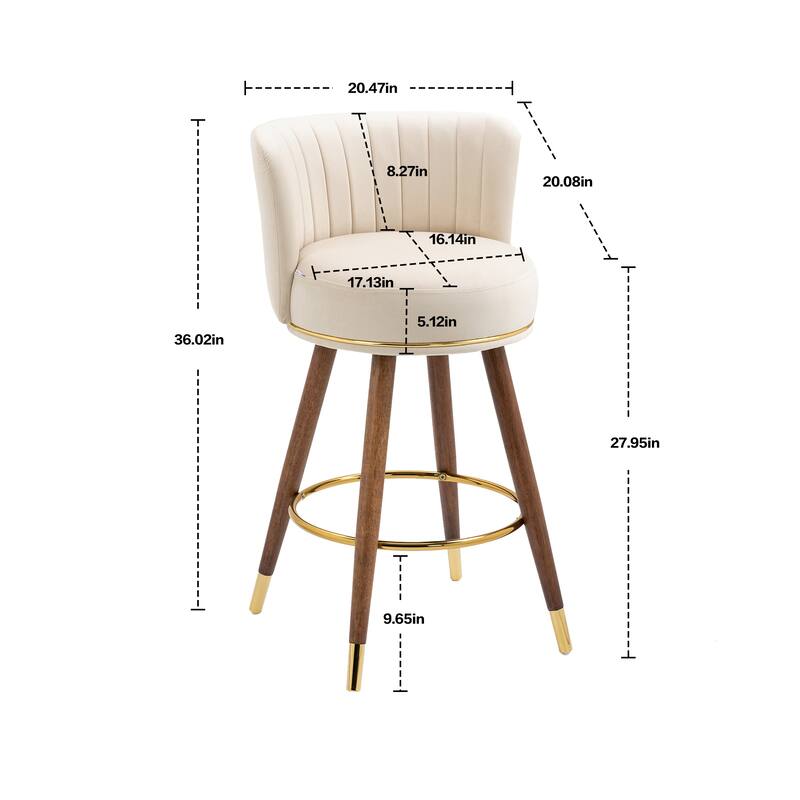 360 degrees Counter Height Bar Stools with Solid Wood Legs Set of 2