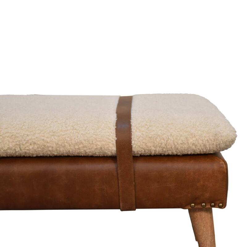 Artisan furniture soild wood,leather Boucle Buffalo Hide Leather Bench