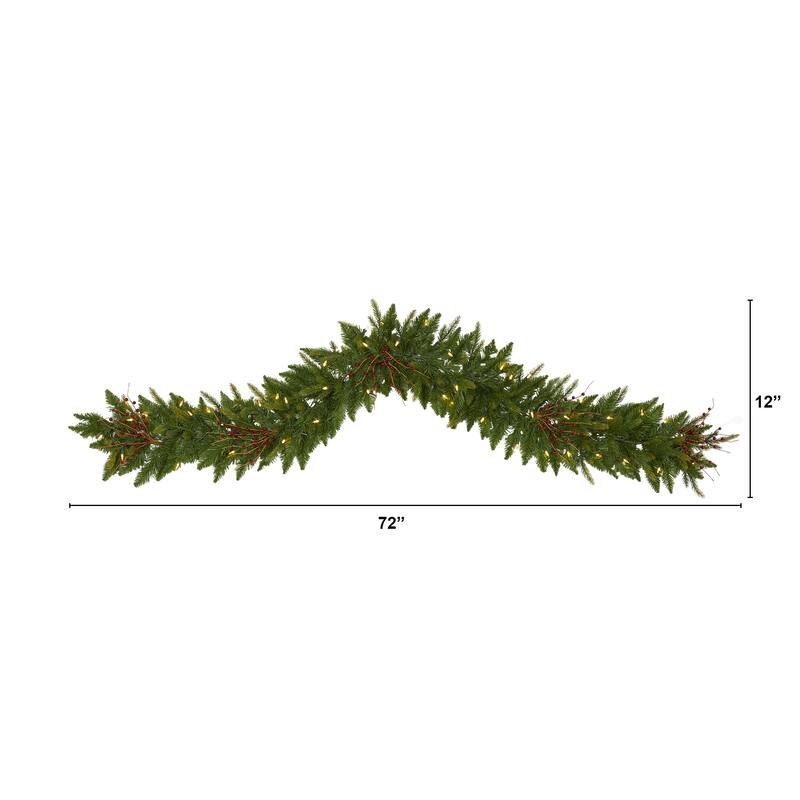 6'x12” Artificial Pine Berries Garland Clear LED Dura-Lit Lights