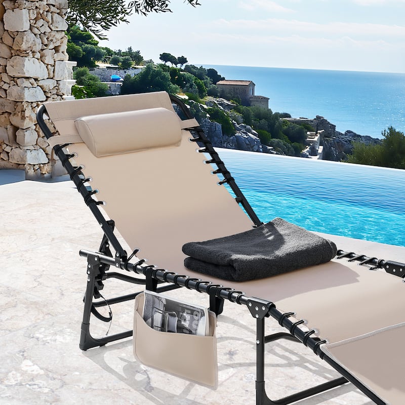 Outdoor Adjustable Textilene Lounge Chair Folding Tanning Chair with Pillow