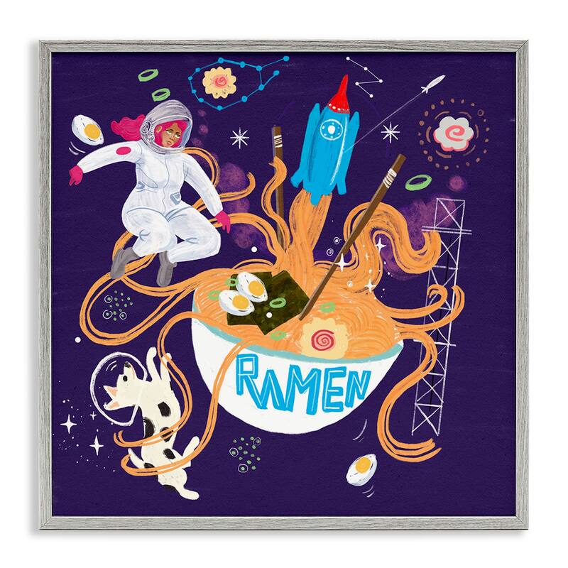 Stupell Whimsical Ramen in Space Framed Giclee Art Design By Juliet Rose Philips - 24 x 24 - Grey