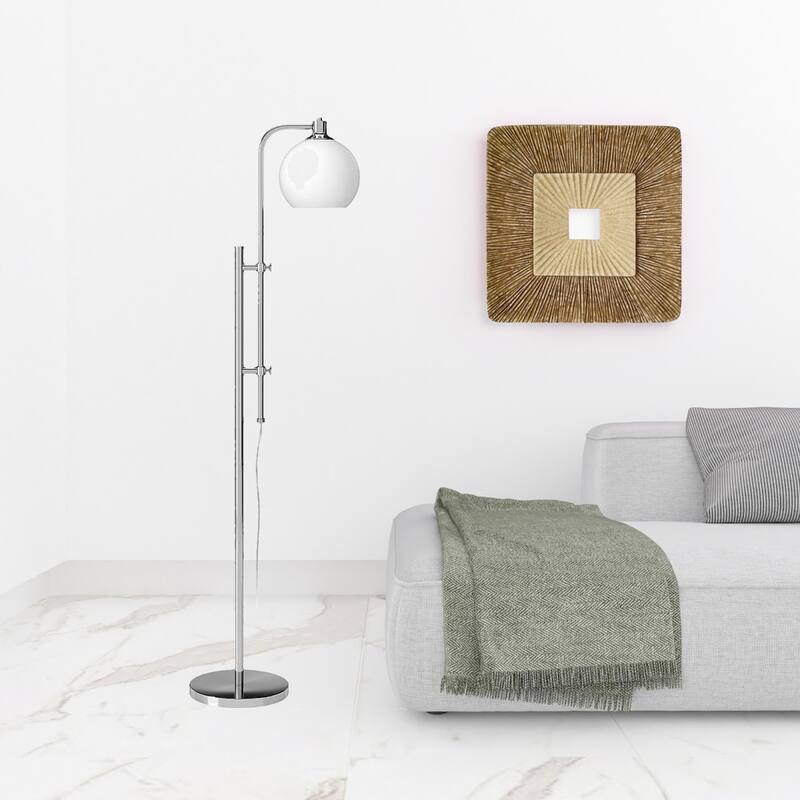 68” Modern Steel Floor Lamp with Frosted Glass Globe Shade and Foot Switch Plug-In Reading Light - 68”H x 18”W x 11”D