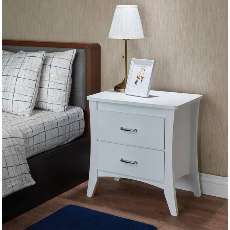 Wood Rustic Nightstand with 2 Drawers and Metal Handles