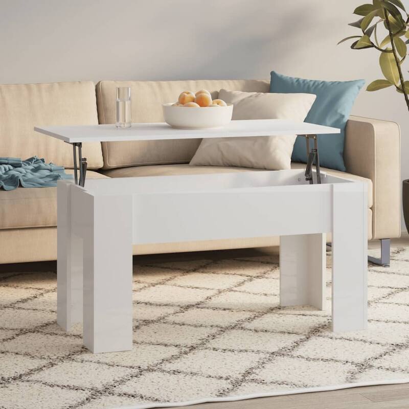 vidaXL Coffee Table Lift Top End Table Accent Side Sofa Table Engineered Wood - 39.8" x 19.3" x 20.5" - High gloss white