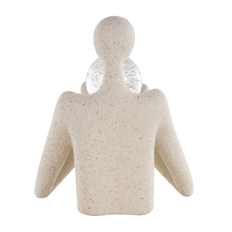 Polystone People Abstract Textured Decorative Sculpture with Clear Glass Ball and Gold Speckles - Cream - Roche River Decor