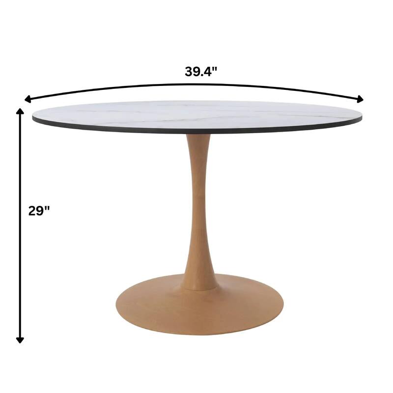 Bristol 40" Round Dining Table with MDF Top and Natural Wood Steel Pedestal Base for Modern Kitchen and Dining Room