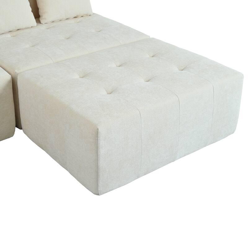 110" Polyester Modular Sectional Sofa (3-Piece) with 4 Pillows and Tufted Seat Design