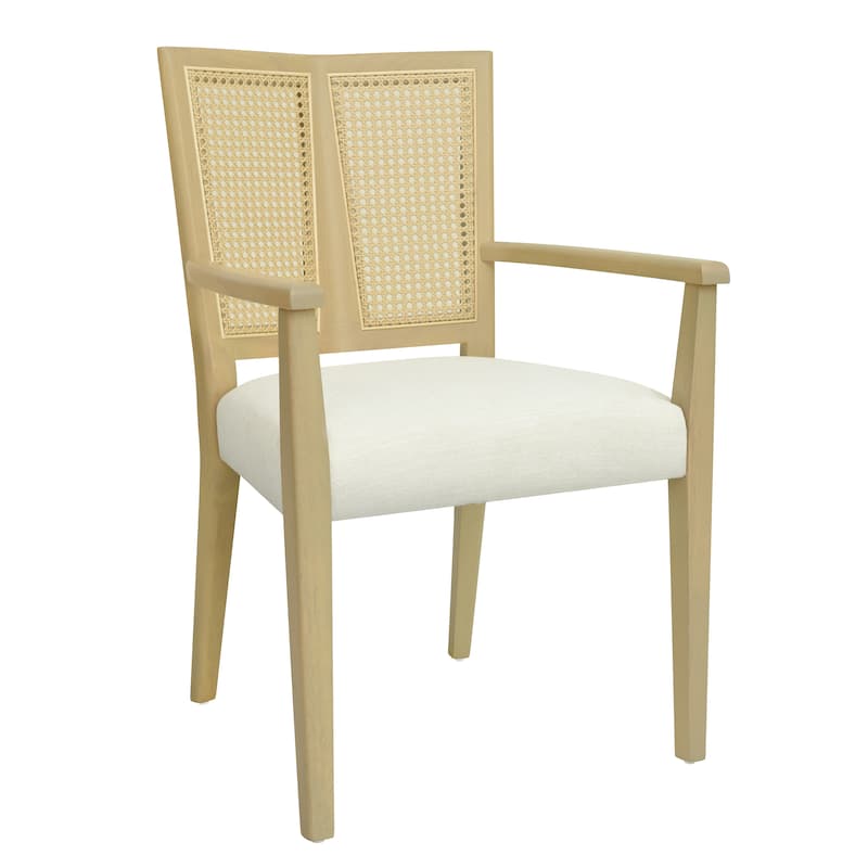 2-Piece Mid-Century Dining Chair Set, Rattan Backrest Accent Chairs Modern Upholstered Armchairs with Wooden Frame