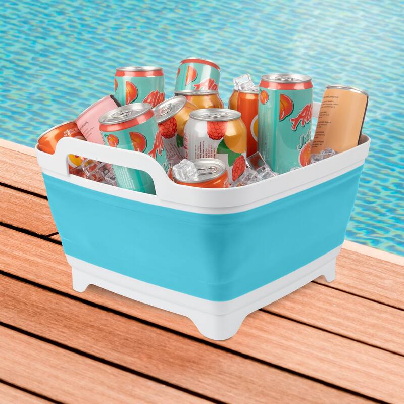 Collapsible Wash Basin - 9L Portable Sink with Drain - Plastic Tub Dish Pan for Camping, Handwashing Laundry by Wakeman Outdoors
