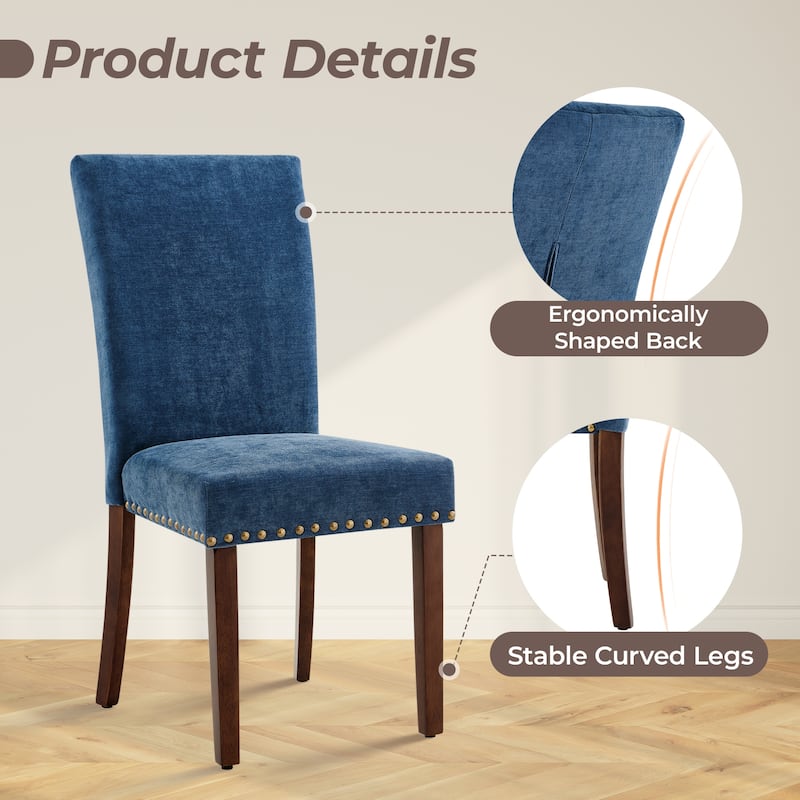 RENEWLINE Dining Chairs, Fabric with Nailhead Trim and Wood Legs