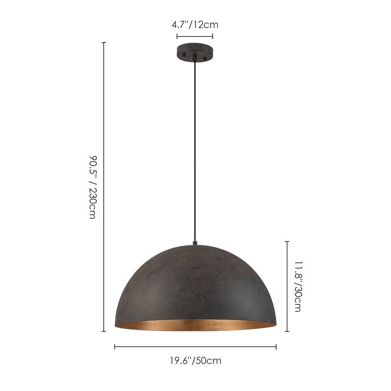 1-Light Industrial Vintage Antique Black/Brown Gold Leaf Dome Kitchen Island Pendant Lights - 19.6 in. W x 11.8 in. H