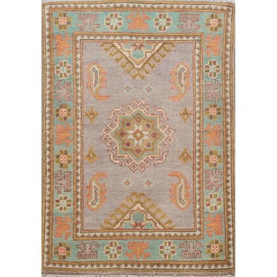 Traditional Kazak Oriental Rug Hand-Knotted Grey Wool Carpet - 2'0"x 3'0"